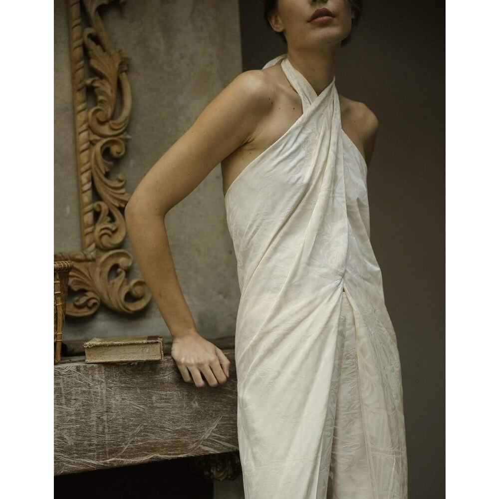 Johanna Ortiz Cream Halter Draped Blouse